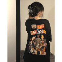 炸街黑色国潮短袖t恤女夏季ins情侣装2021新款宽松hiphop半袖上衣 黑色 M