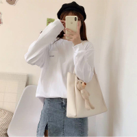 秋冬包包女斜挎包百搭大容量单肩包2021新款韩版简约手提包托特包 米白色(无斜跨带无挂件)