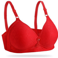 中年女士大码内衣文胸无钢圈妈妈薄款聚拢透气全罩杯加肥加大胸罩 红色 36/80BC