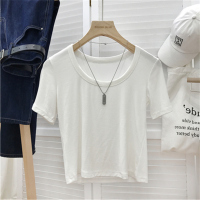 欧货低圆领短袖T恤女2021春夏装新款ins潮螺纹修身内搭面膜打底衫 白色 S