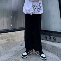 妈个鸡妈 韩国ins秋冬基础百搭刺绣5色阔腿束脚裤宽松休闲裤男女 黑色 M