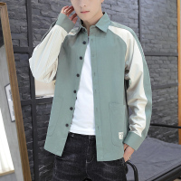 春秋衬衫男长袖条纹外套休闲上衣服内搭韩版潮流夏季薄款衬衣男装 3107军绿色 M