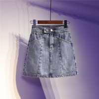 胖妹妹大码遮肉牛仔半身裙女春夏新款高腰显瘦包臀A字学生中短裙 浅蓝色 5007 S码[ 90-100斤]