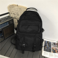 书包女韩版原宿ulzzang高中大学生大容量双肩包暗黑ins背包男潮牌 黑色 600d面料