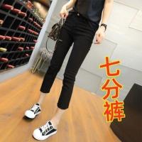 烟管牛仔裤女八分小个子2021春夏薄款七分破洞宽松直筒显瘦烟筒裤 黑色七分裤 2XL 建议140-155斤