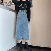 高腰chic牛仔半身裙女春秋2021大码韩版宽松显瘦百搭包臀A字长裙 浅蓝色 S码[ 90-100斤]
