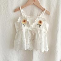2021夏季新品韩版女童刺绣太阳花花边吊带衫 小雏菊刺绣吊带上衣 白() 花边太阳花吊带衫 80