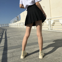高腰百褶裙女春夏黑色大码小个子半身裙秋a字裙显瘦防走光短裙裤 黑色 XS