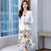 小西装套装裙碎花两件套连衣裙女春秋2021年新款春款女装套裙裙子 花色吊带裙 M