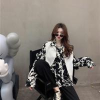 衬衫女设计感小众港味水墨印花衬衣开衫春季中长款宽松上衣外套潮 披肩 均码