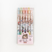 高颜值女生款ins冷淡风可爱创意速干大容量巨能写卡通按压水笔摁动子弹头小学生好用高颜值签字笔 可爱少女记 按动笔6支装