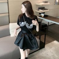 黑色半身裙新款2021年春款女高腰显瘦短裙小个子不规则A字裙裤子 黑色T恤 均码