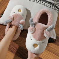 棉拖鞋女秋冬季家居软底情侣可爱室内防滑家用包跟毛绒拖鞋女保暖 粉色【麋鹿】 36-37适合35-36脚穿