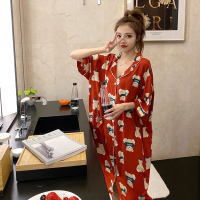 可爱睡衣女夏季2021年新款睡裙冰丝薄款棉绸大码家居服短袖宽松 红色小熊睡裙 均码
