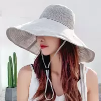 帽子女夏天遮阳防晒透气渔夫帽大檐网顶太阳帽可折叠凉帽户外帽 灰色 均码(55-59cm)