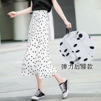 雪纺半身裙女夏季薄款2021年新款波点a字裙碎花高腰春秋季长裙子 白色 M 适合96-110斤