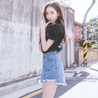 牛仔短裤女2021年新款夏季薄款高腰宽松大码胖mm炸街夏装阔腿热裤 浅蓝斜边[1条装] S 适合(80斤到85斤 )