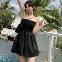 胖mm抹胸连体裤女高腰显瘦宽松阔腿短裤2021夏季新款大码连衣裙裤 白色 S[建议70-85斤]