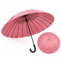 特价24骨长柄遇水开花雨伞长柄双人伞男女士晴雨伞抗风双人防风伞 弯柄24骨遇水现花橡皮粉