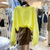 ins超火短款t恤女长袖春秋薄款韩版小心机打底衫爵士舞上衣宽松潮 黄色 807 M