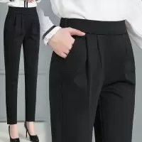 工作裤职业西装裤女春夏高腰显瘦小脚哈伦裤女黑色休闲直筒烟筒裤 黑色 九分【优质面料】 S