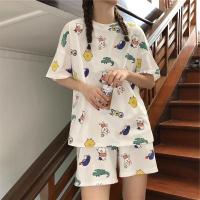 [全棉]夏季睡衣女韩版短袖短裤宽松大码家居服女夏天睡衣套装女 白鳄鱼 M[收藏加购送礼品]