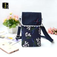 特价布艺手机包女挂脖手机袋帆布淑女零钱包卡包苹果6p斜背斜挎包 MB-蝴蝶结藏蓝(有内拉链)