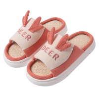 厚底亚麻拖鞋女春秋家居家用四季布拖鞋棉麻情侣卡通可爱拖鞋男士 粉色 36-37【建议35-36码脚穿】