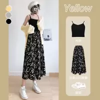 雪纺半身裙女碎花夏季薄款a字中长款春秋小个子今年新款显瘦裙子 黑色[小雏菊] XL/ 适合80-150斤左右