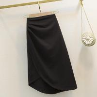 不规则褶皱半身裙女春夏2021新款高腰显瘦包臀裙时尚中长款一步裙 黑色 S