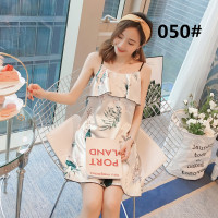冰丝吊带睡裙女夏季少女薄款带胸垫睡衣性感可爱丝绸家居服夏裙子 XX 冰丝荷叶裙 050#百合花 160(M)