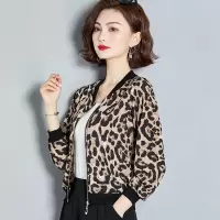 雪纺长袖外套女春夏季21新款韩版大码棒球服百搭短款豹纹防晒衣女 2030卡其色豹纹 M