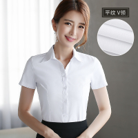 白衬衫女短袖春夏薄款职业装工装白色衬衣洋气正装修身气质工作服 [短袖]白色V领 35/S