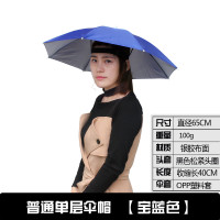 钓鱼伞雨伞帽双层头戴式头顶带式帽伞防晒遮阳折叠户外钓鱼雨伞帽 65CM宝蓝单层帽伞[松紧带头圈]