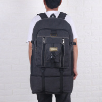 80升民工行李包男超大容量户外登山包加厚帆布双肩包打工回家背包 黑色