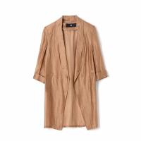 奥特莱斯品牌折扣撤柜尾货 HH春装新款 简约七分袖长款开衫外套女 驼色 M