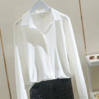 品牌特价折扣店商场专柜撤柜清仓女装白色V领长袖bf衬衫春秋上衣 白色 500件以上起29元