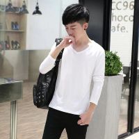 2件]长袖t恤男士秋季潮流工地圆领白色打底衫上衣服男装夏天短袖 纯白长袖 M