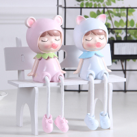 吊脚娃娃女生北欧客厅家居创意可爱萌摆件少女房间车载装饰品摆设 吹泡泡女孩一对(送椅子)