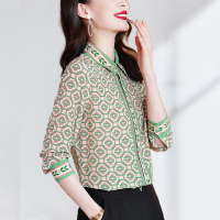 杭州特价法式真丝衬衫女显瘦2021春秋大牌重磅桑蚕丝清新印花衬衣 图色[高品质] S