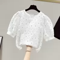 品牌折扣店专柜撤柜女装尾货清仓特价夏季小雏菊雪纺衫短袖上衣女 黑花 500件以上起29元
