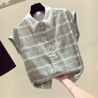 品牌折扣女装专柜撤柜尾货特价清仓洋气短袖格子衬衫网纱雪纺衫女 豆绿 500件以上起29元