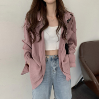 春夏季粉色衬衫外套女装秋港味宽松长袖防晒开衫上衣吊带外搭罩衫 藕粉色 S