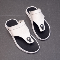 防滑休闲居家青年凉鞋橡胶夹脚沙滩鞋潮流男人字拖鞋厚底室外凉拖 188-2新款白色 40{适合穿39的脚}