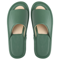 夏季家居男女情侣室内地板居家防滑真透气pu皮拖鞋家用露趾凉拖鞋 墨绿色 25号(适合平时35-36码)