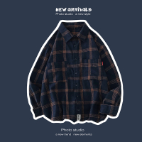 格子衬衫男长袖衬衣春秋季港风日系宽松潮流韩版工装潮牌休闲款寸 LY512藏青色 M