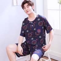 男士棉绸睡衣夏季薄款短袖短裤绵绸休闲家居服套装宽松两件套大码 CGT10101金元宝 L(100-120斤)