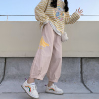 胖妹妹大码200斤盐系日系阔腿裤子女春秋休闲宽松显瘦直筒九分裤 杏色 大码M[建议80-110斤]