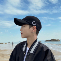 帽子鸭舌帽男夏潮牌显脸小刺绣字母棒球帽男士潮男生潮流酷帅夏季 黑色 可调节