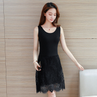 蕾丝背心裙女包臀大码中长款无袖打底裙内搭网纱连衣裙2021春夏秋 黑色 M